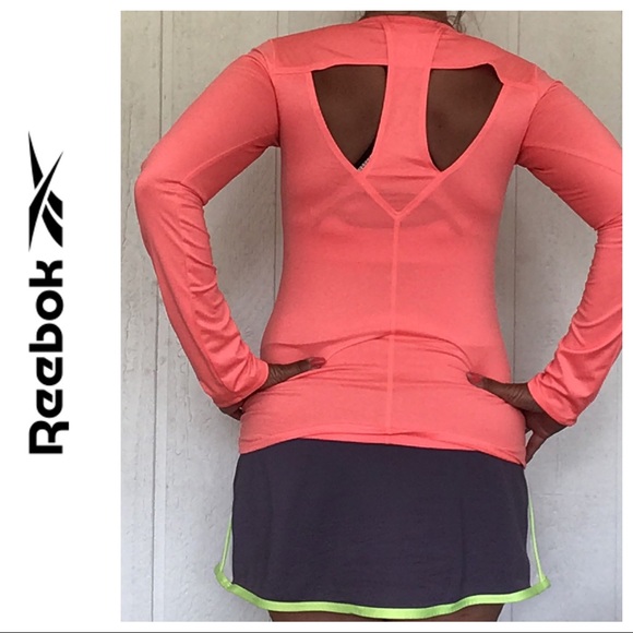 REEBOK LONG SLEEVE NEON ORANGE  PERFORMANCE TEE XS - Picture 3 of 6